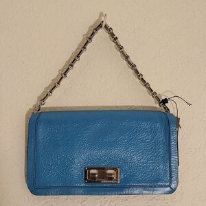 BCBG MaxAzria Sophia Blue Jade Leather Small Handbag With Chain Strap